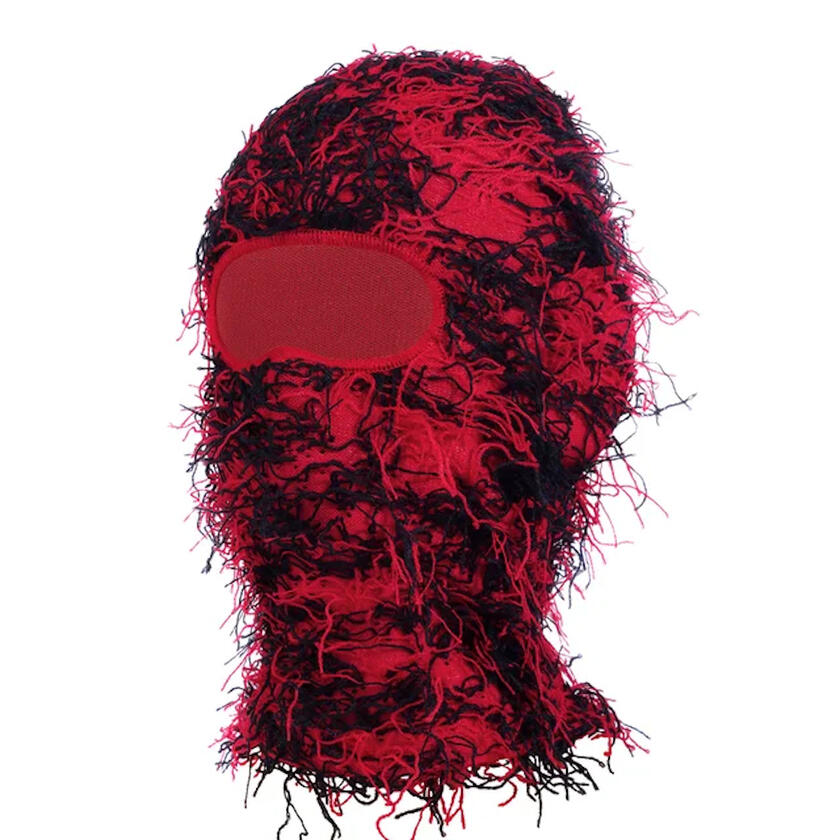 Distressed Red Skimask High Quality Fleece Balaclava with 3 Holes One Size Fits All Ski Mask